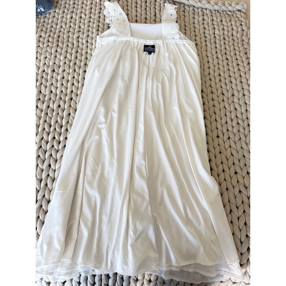 Angie White Lace Trim Square Neck Sleeveless Bohemian Gauze Midi Sundress Dress - Picture 6 of 6